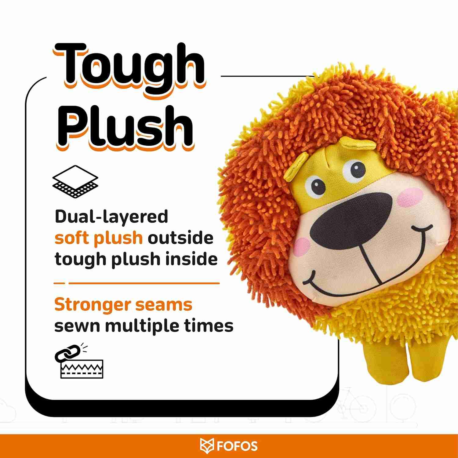 Fofos Non-stuffing Crinkle Tough Toy Lion for Dogs