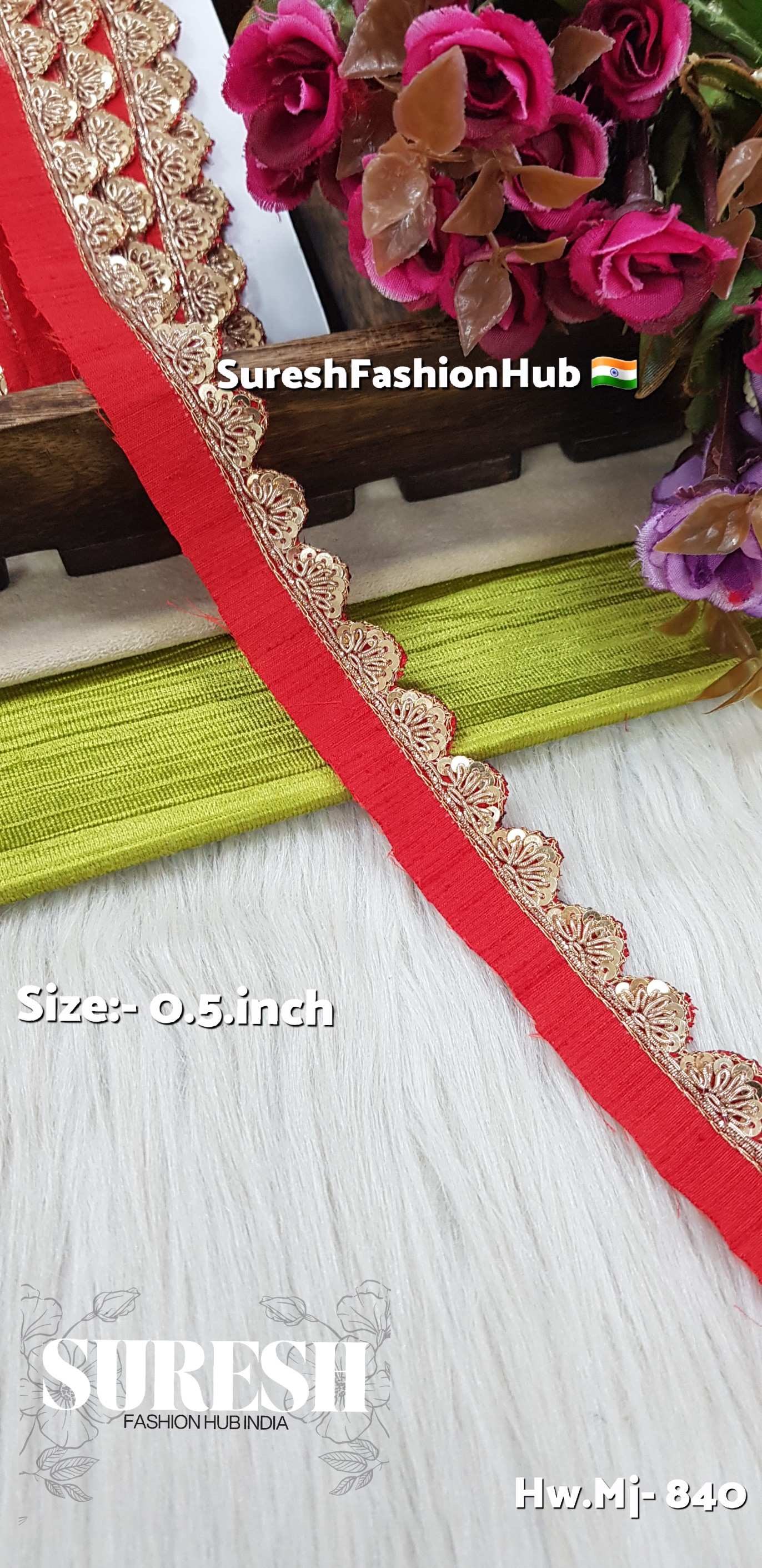 Red Zardosi Scalloped Border – Mj-840