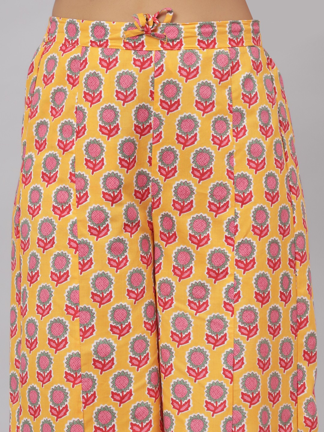 Floral Printed Tie-Up Neck Pure Cotton Kurta With Palazzo