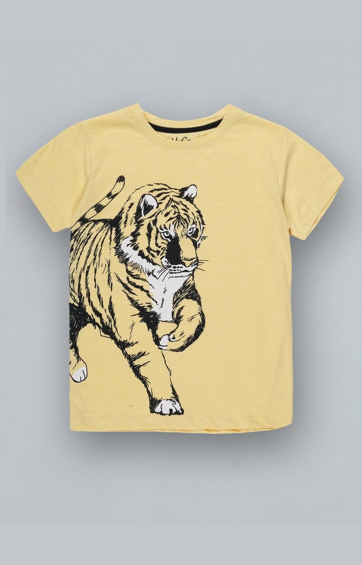UrGear | UrGear Boys Animal Print Pure Cotton Yellow T-Shirt 0