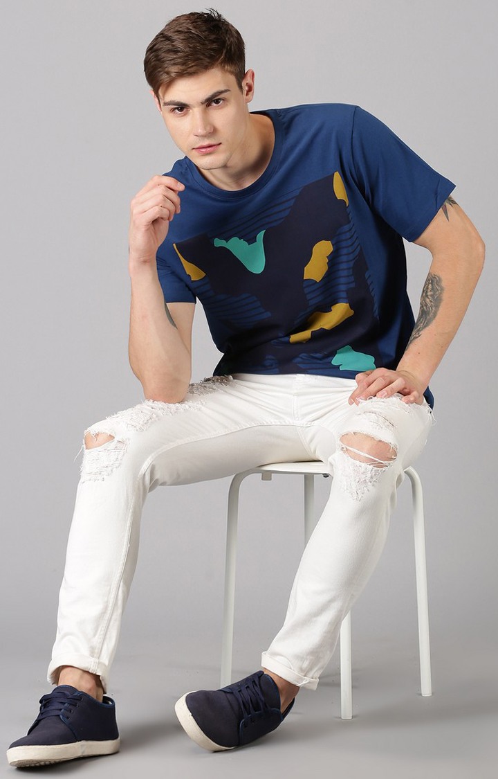 UrGear Printed Men Crew Neck Blue T-Shirt