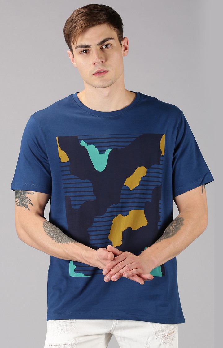 UrGear Printed Men Crew Neck Blue T-Shirt
