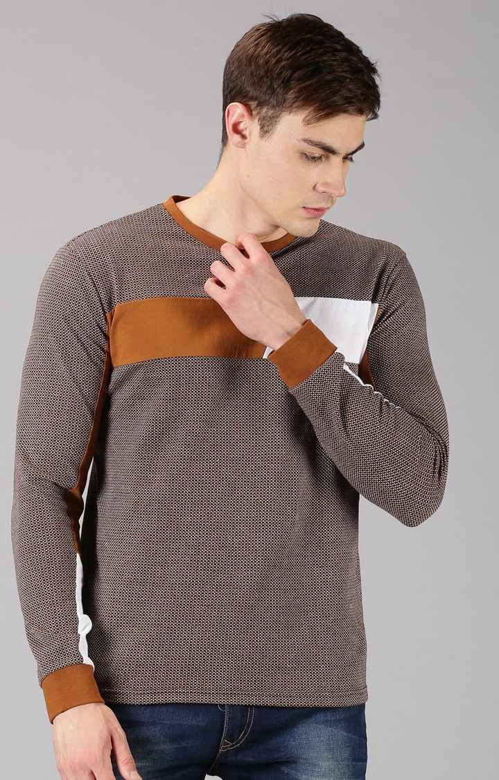 UrGear Colourblock Men Crew Neck Brown T-Shirt