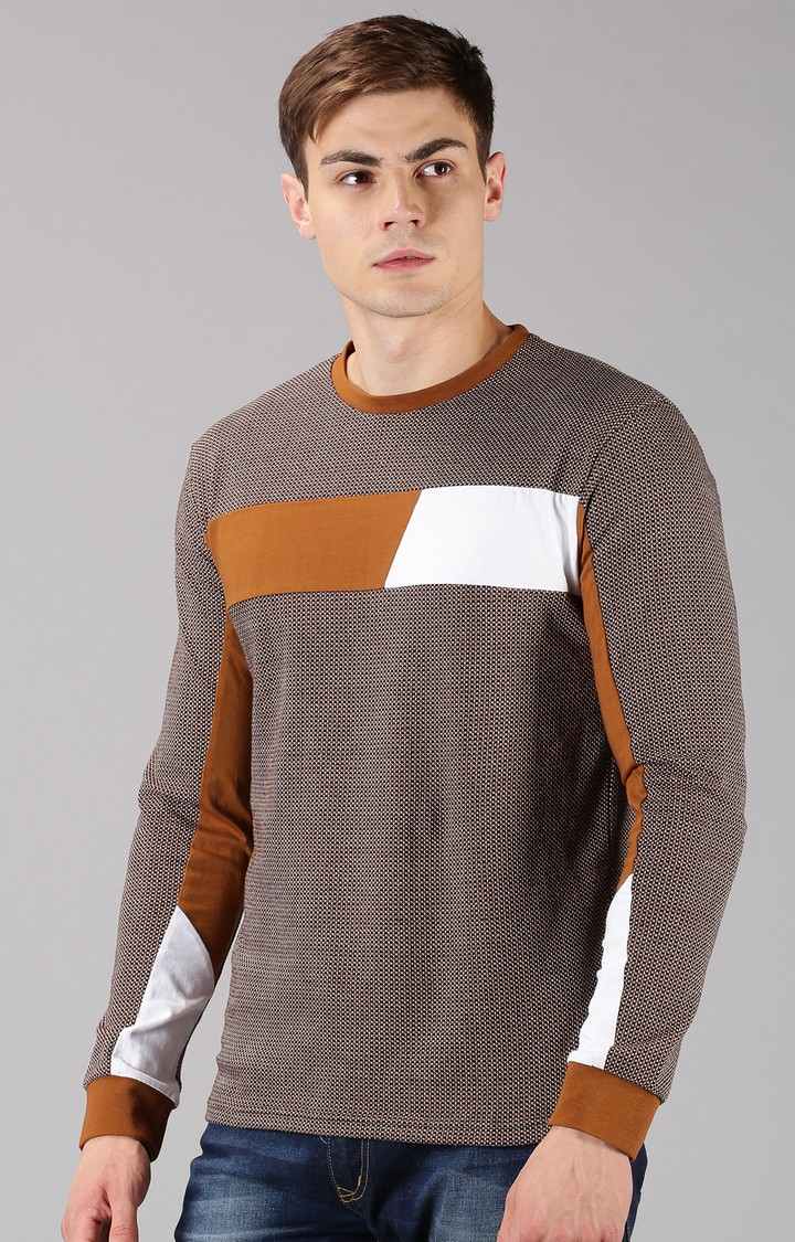 UrGear Colourblock Men Crew Neck Brown T-Shirt