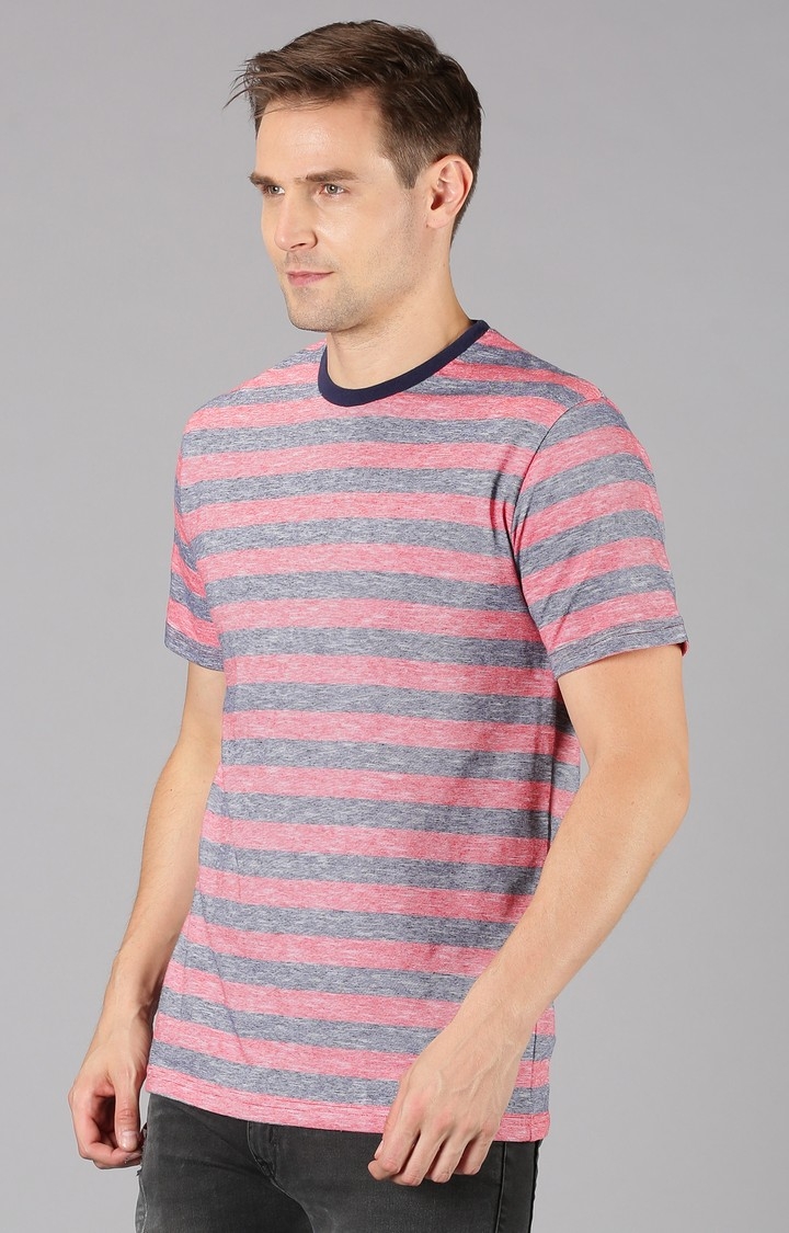 UrGear | UrGear Striped Men Crew Neck Pink and Grey T-Shirt 2