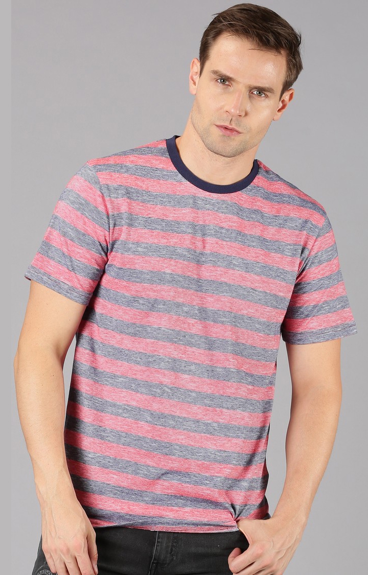 UrGear | UrGear Striped Men Crew Neck Pink and Grey T-Shirt 0