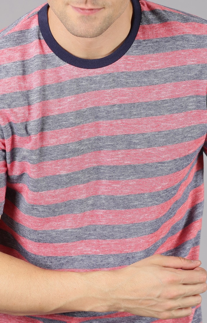 UrGear | UrGear Striped Men Crew Neck Pink and Grey T-Shirt 4