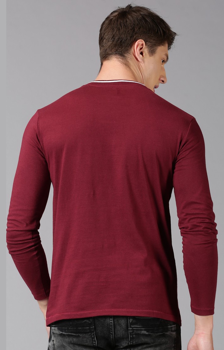 UrGear | UrGear Solid Men Henley Neck Burgundy T-Shirt 3