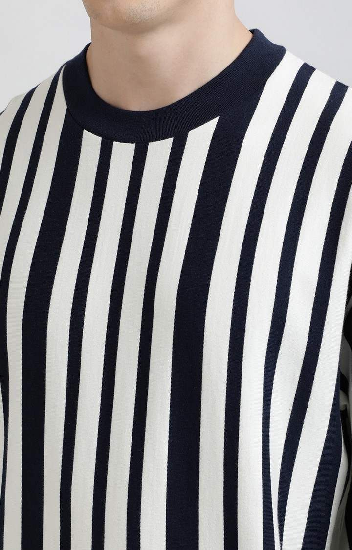 UrGear Striped Crew Neck White and Navy Sweatshirt