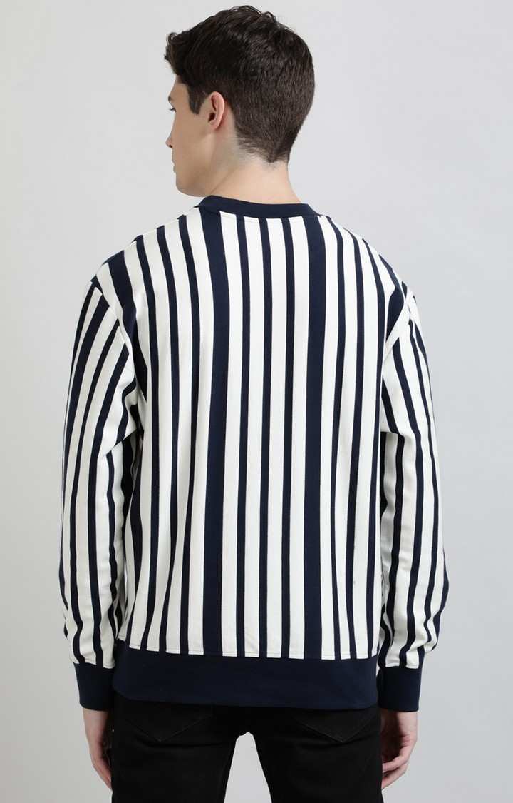 UrGear Striped Crew Neck White and Navy Sweatshirt
