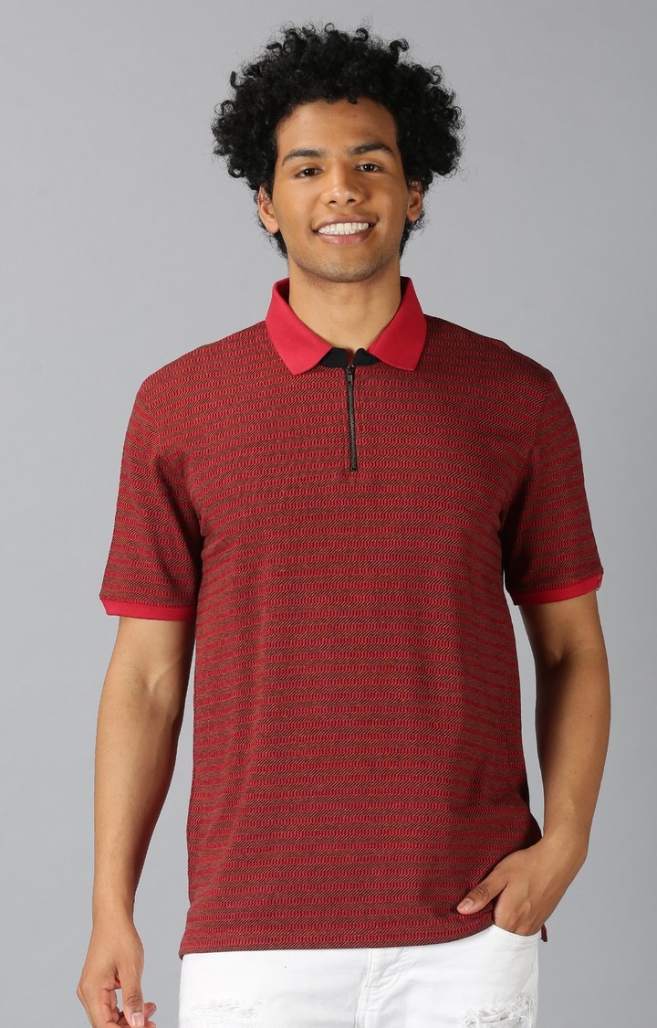 UrGear | UrGear Striped Men Polo Neck Red T-Shirt 0
