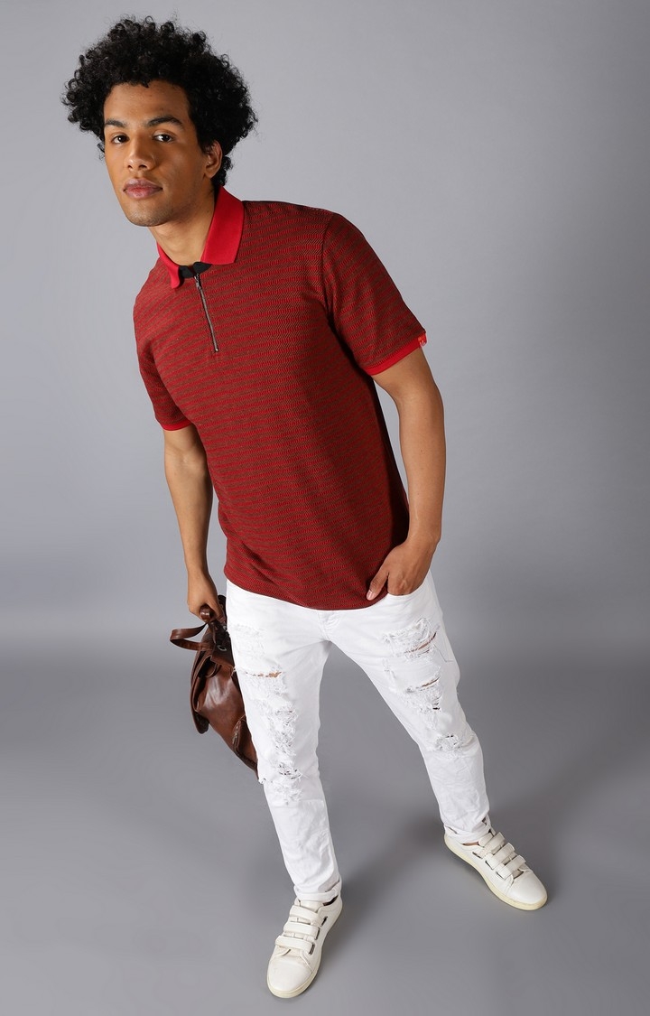 UrGear | UrGear Striped Men Polo Neck Red T-Shirt 2