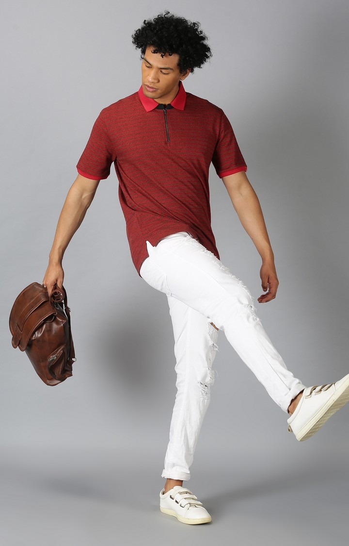 UrGear | UrGear Striped Men Polo Neck Red T-Shirt 1