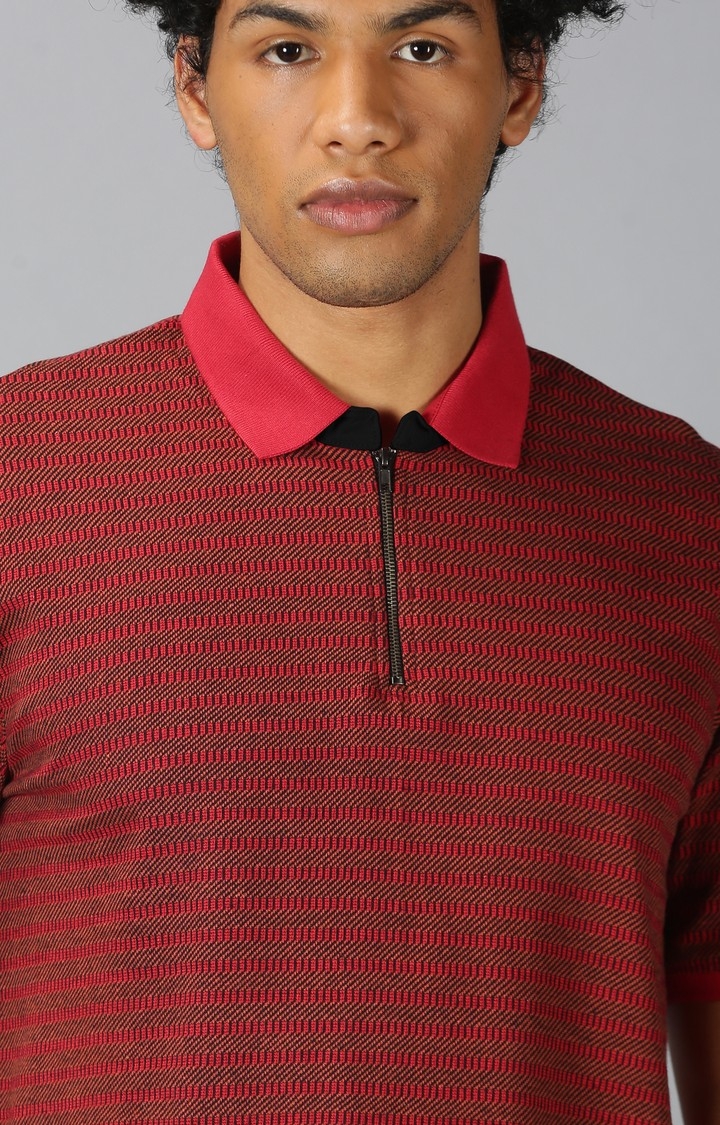 UrGear | UrGear Striped Men Polo Neck Red T-Shirt 5