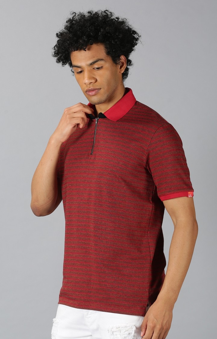 UrGear | UrGear Striped Men Polo Neck Red T-Shirt 3