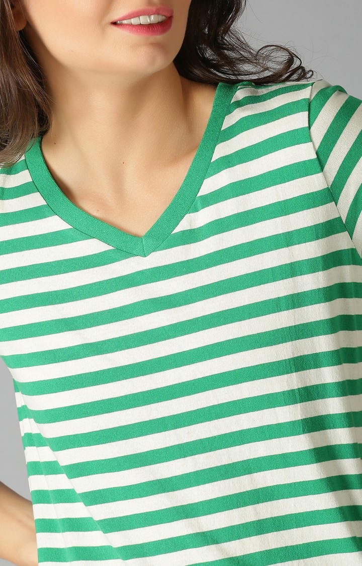 UrGear | UrGear Striped Women V-Neck Green T-Shirt 4