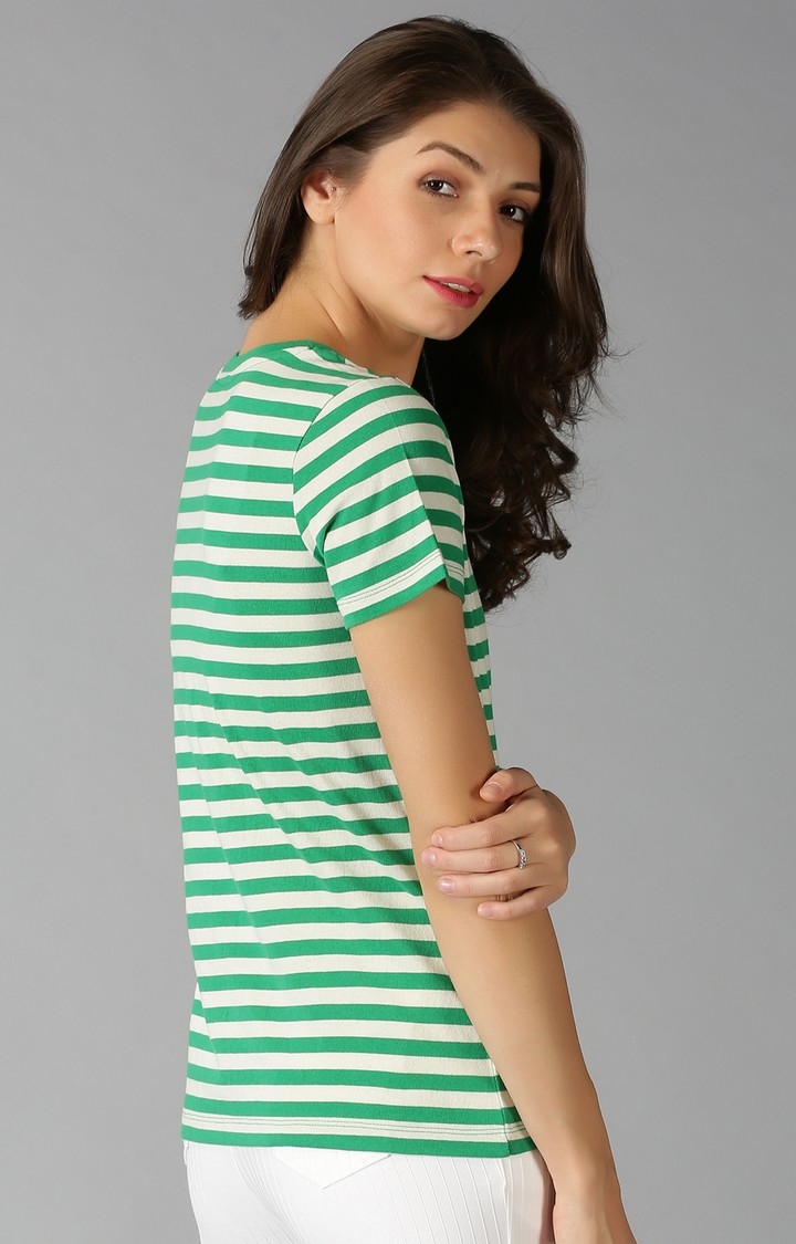 UrGear | UrGear Striped Women V-Neck Green T-Shirt 3