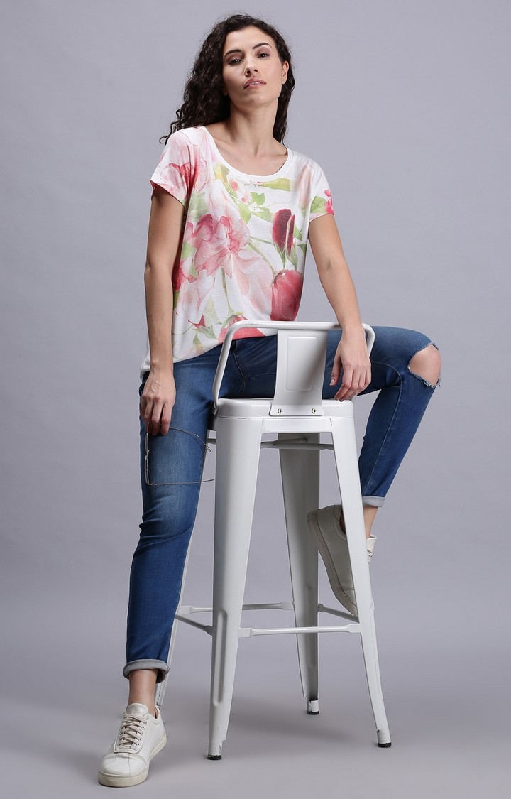 UrGear | UrGear Floral Women Round Neck White T-Shirt 1