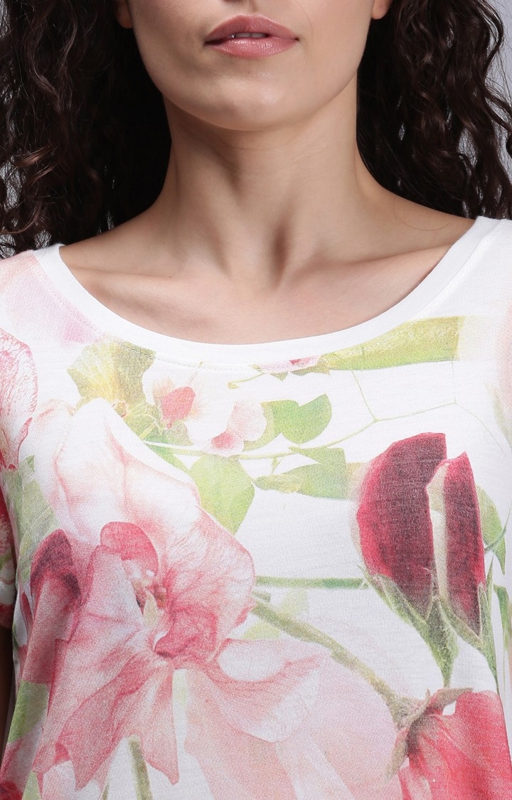 UrGear | UrGear Floral Women Round Neck White T-Shirt 4