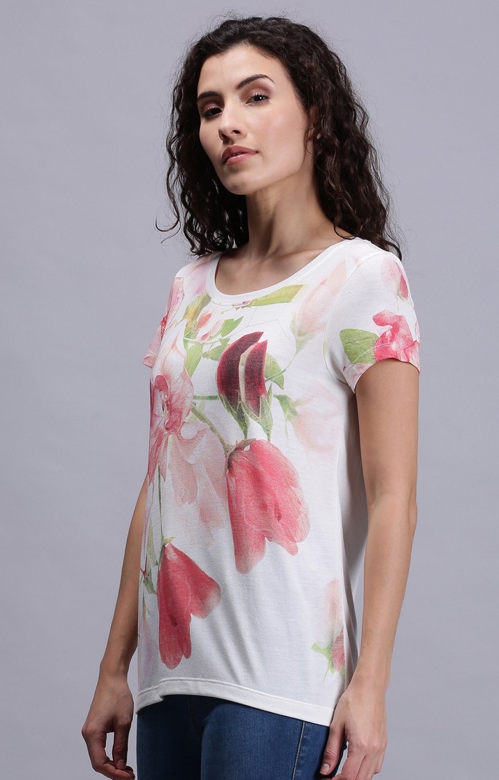 UrGear | UrGear Floral Women Round Neck White T-Shirt 2