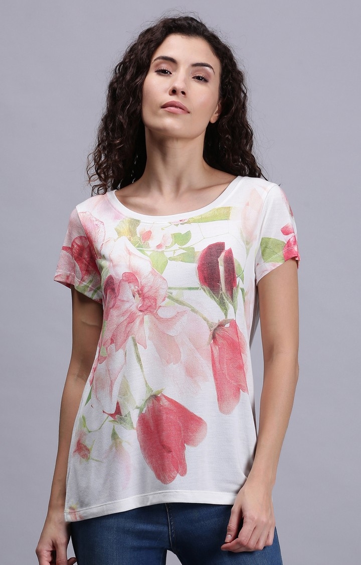 UrGear | UrGear Floral Women Round Neck White T-Shirt 0