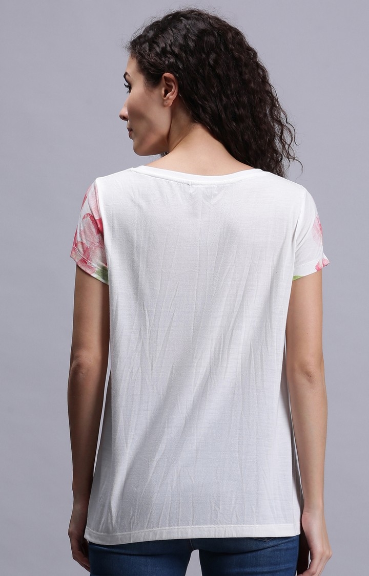 UrGear | UrGear Floral Women Round Neck White T-Shirt 3