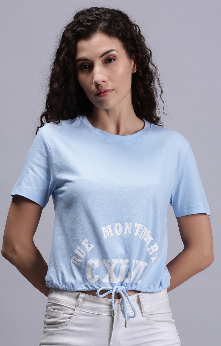UrGear | UrGear Printed Women Crew Neck Sky Blue T-Shirt 0