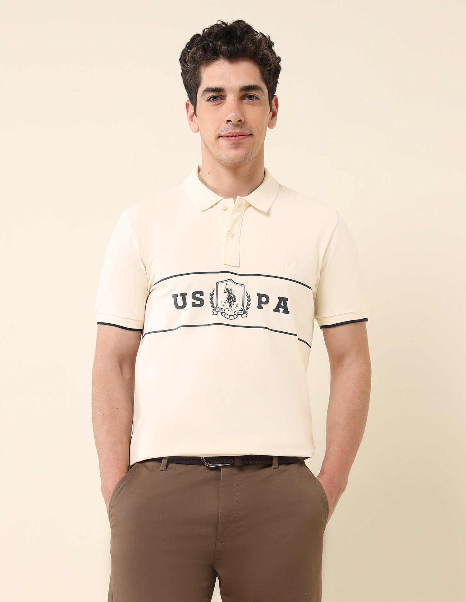 U.S.POLO MENS T-SHIRT H/S USTSH2530 BEIGE