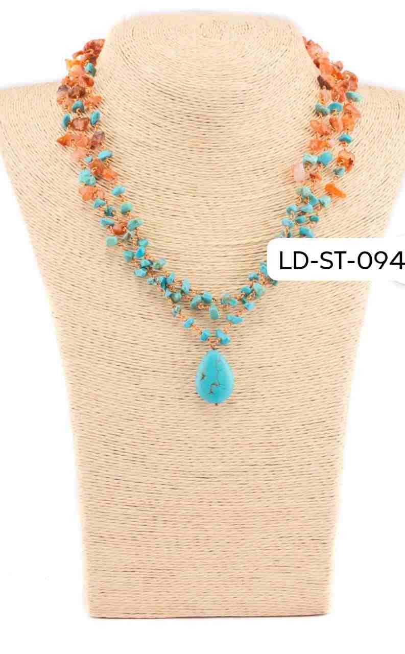 Uncut Torquise carnelian multil layered necklace