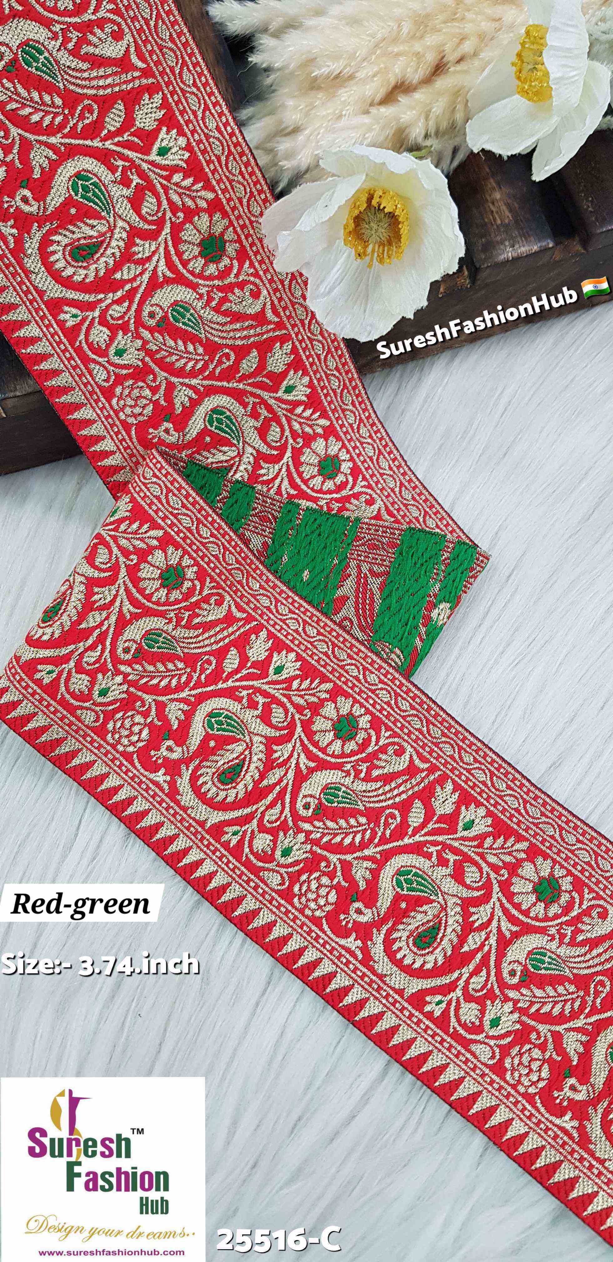 Red-Green Forest Banarasi Lace