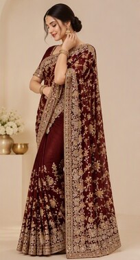 Yash Creation Women's Maroon Sequence Border Saree with Blouse Piece