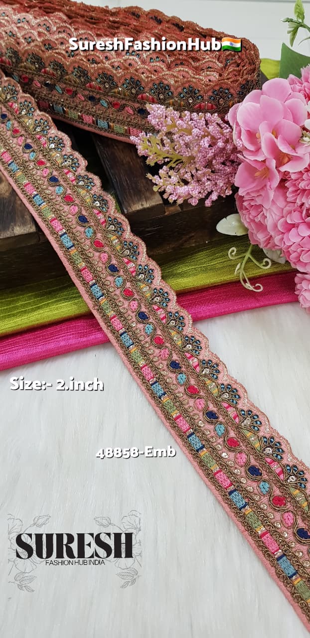 Peach Royal Scallop Dori Embroidery Lace – 48858-Emb