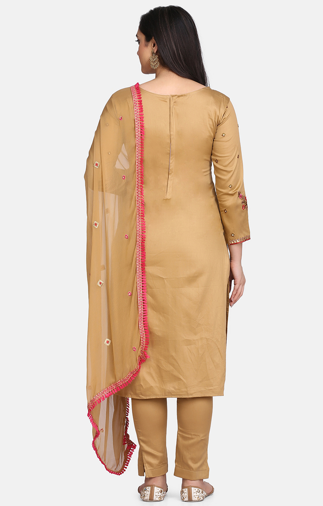Beige Color Cotton Embroidered Unstitched Dress Material-FL_PANKHUDI1097_DM