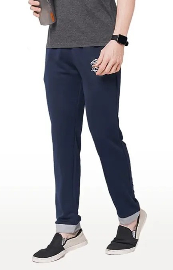 Men's Blue Polyester Printed Trackpant