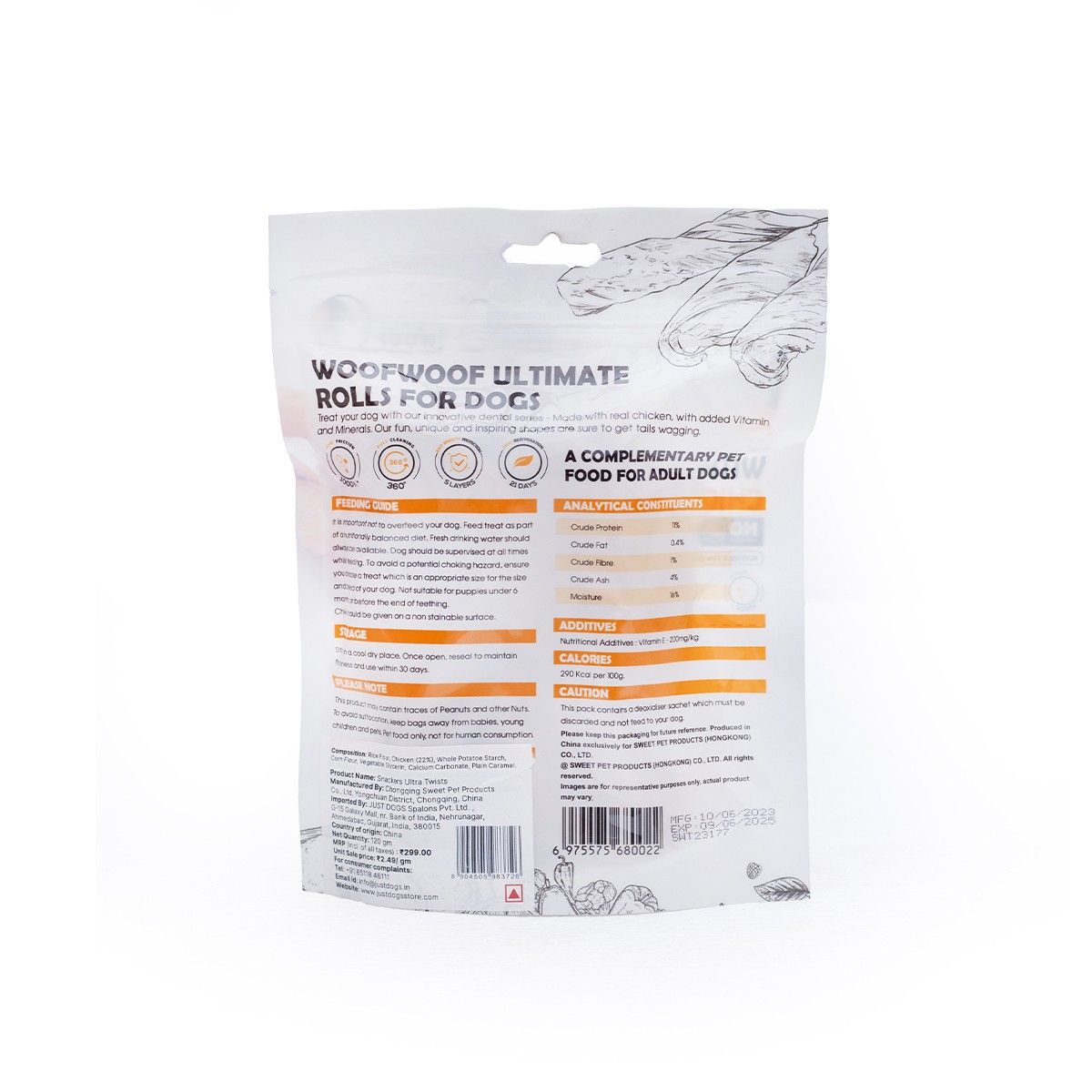 Woof Woof Snackers Ultra Twist With Real Chicken Slice Dog Treats- 120 g