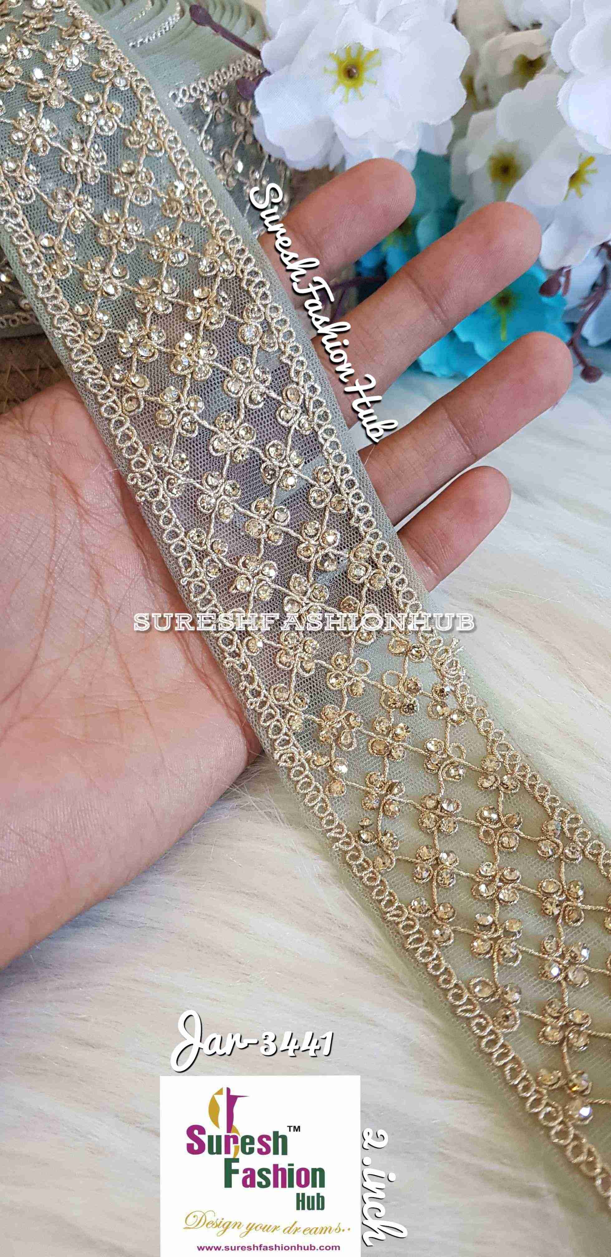 Gemstone Garden Mint Green Embroidered Trim