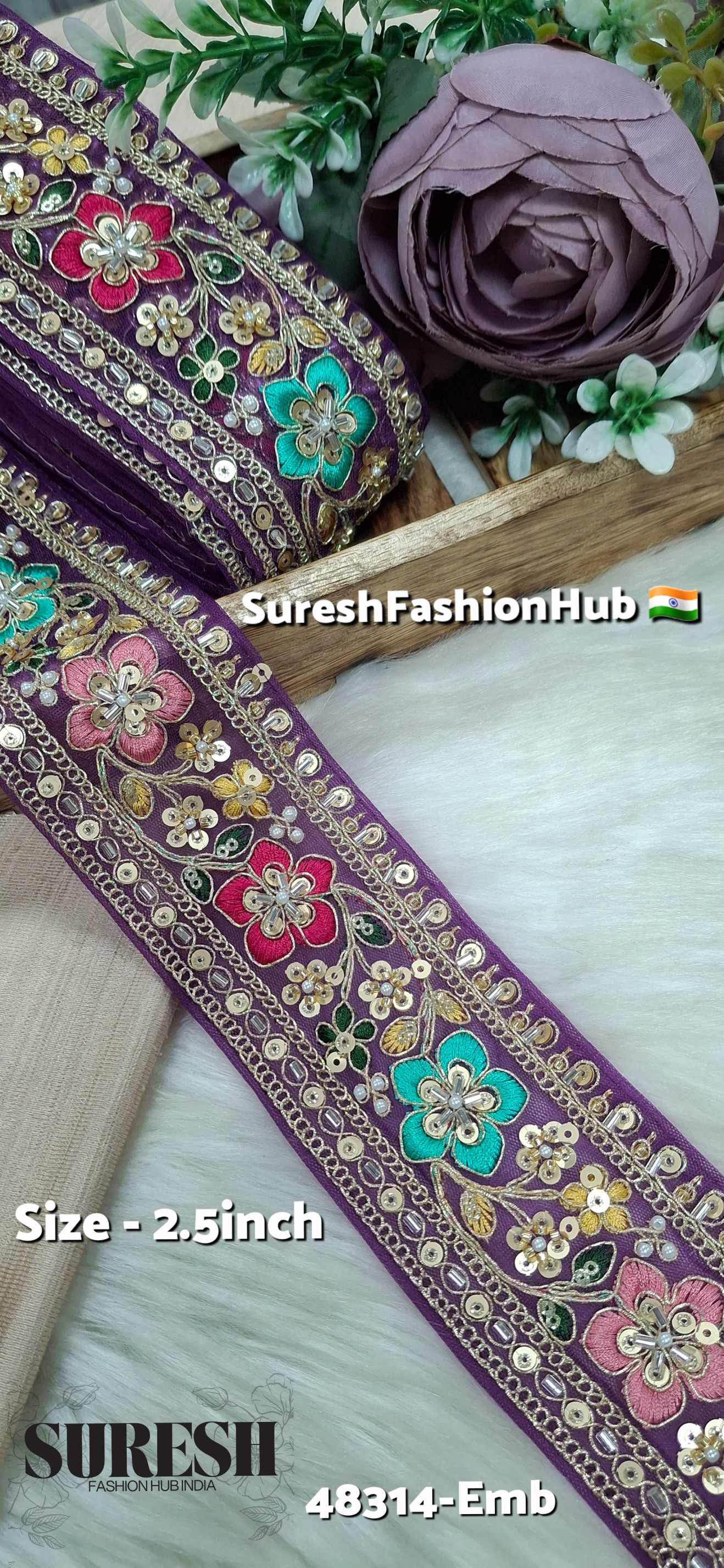 Purple Jamli  Multicolor Kaddana Floral Embroidery Lace