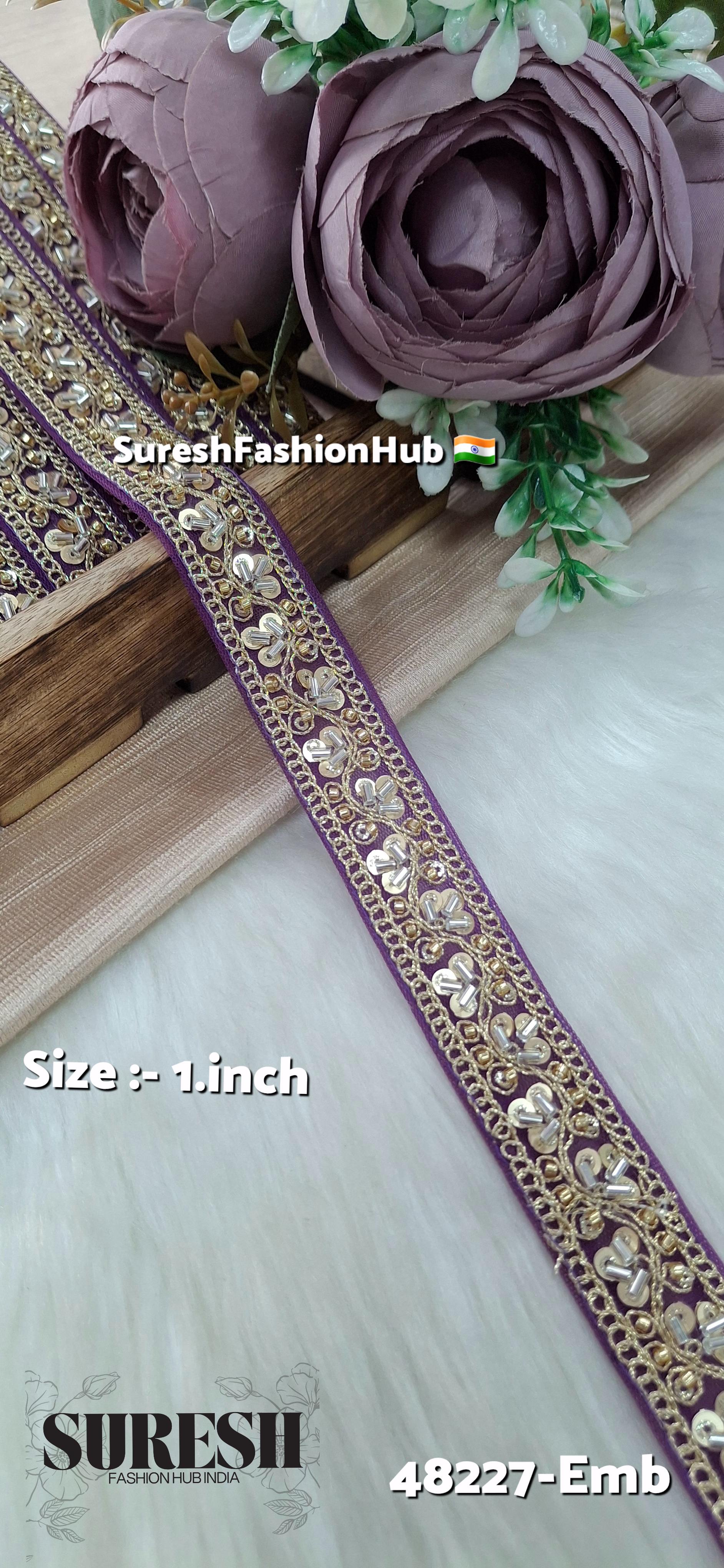 Purple Pearl Embroidery Net Lace