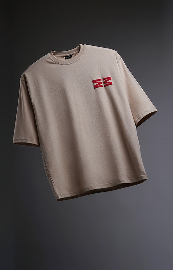 Unisex Evil Beige Printed Oversized T-Shirt