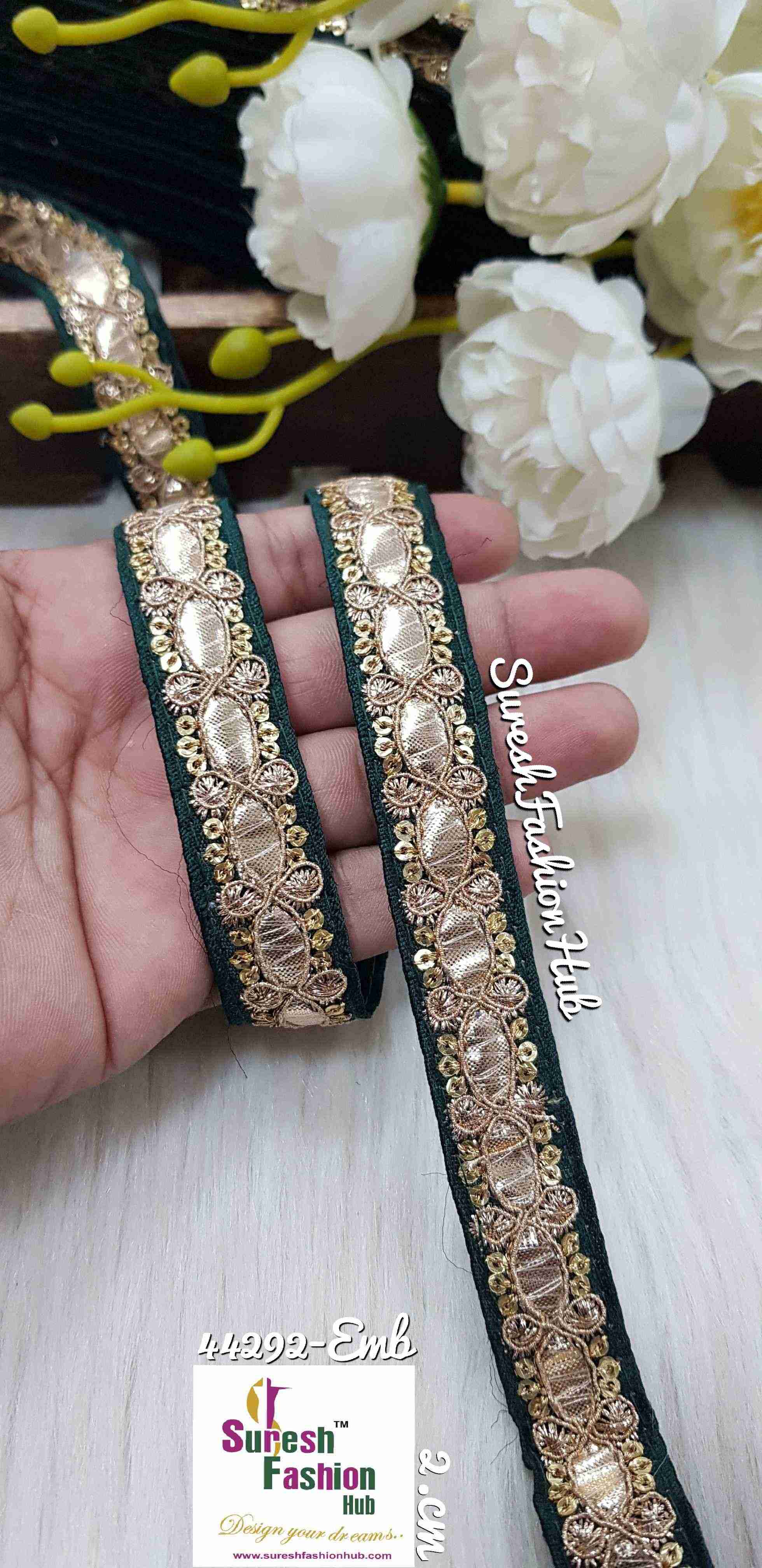 Gota Gold zari  Fusion Dark Green  Fabric Embellishments