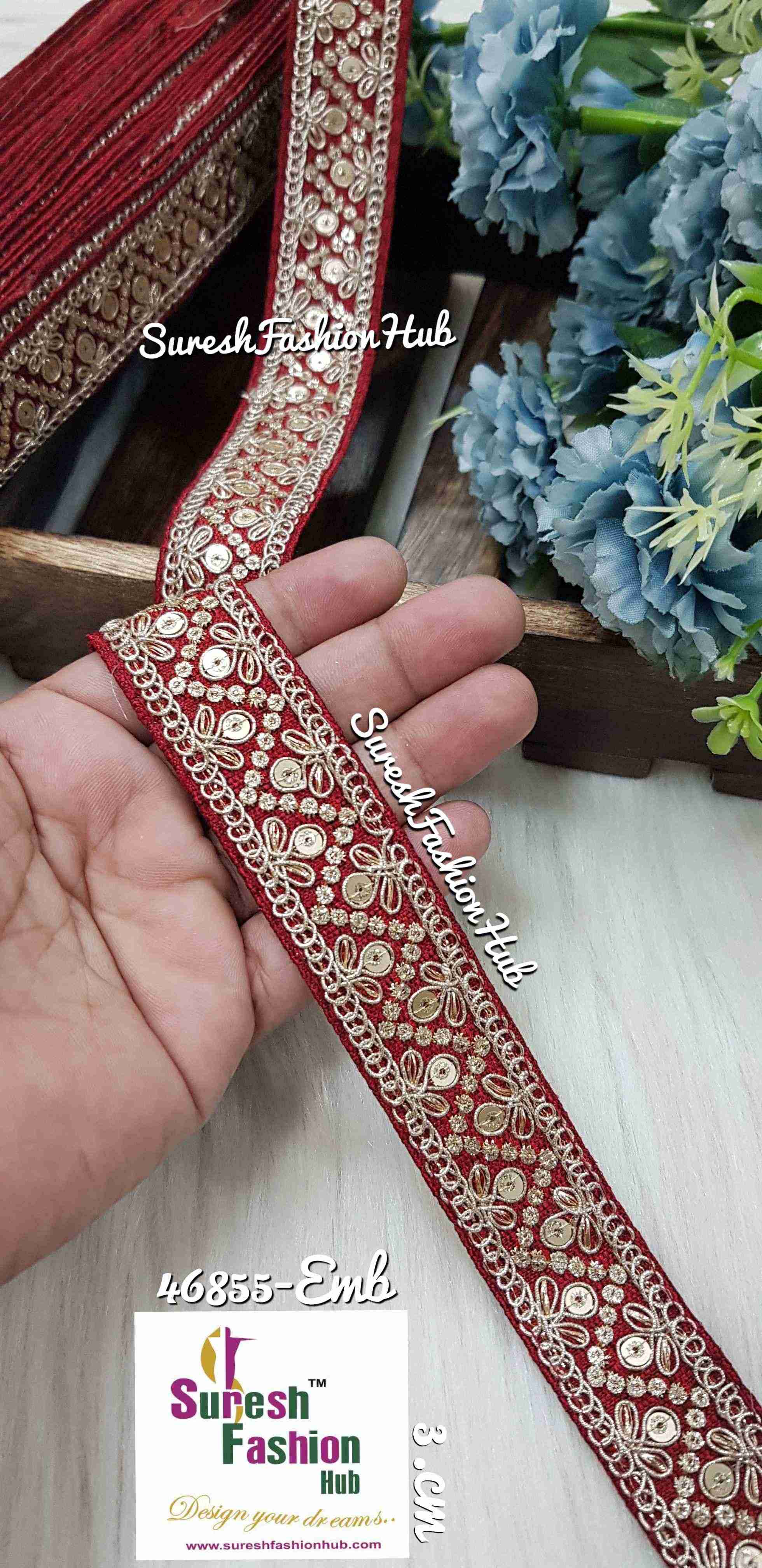 Golden Sequin With Zari Splendor Maroon  Borders Laces
