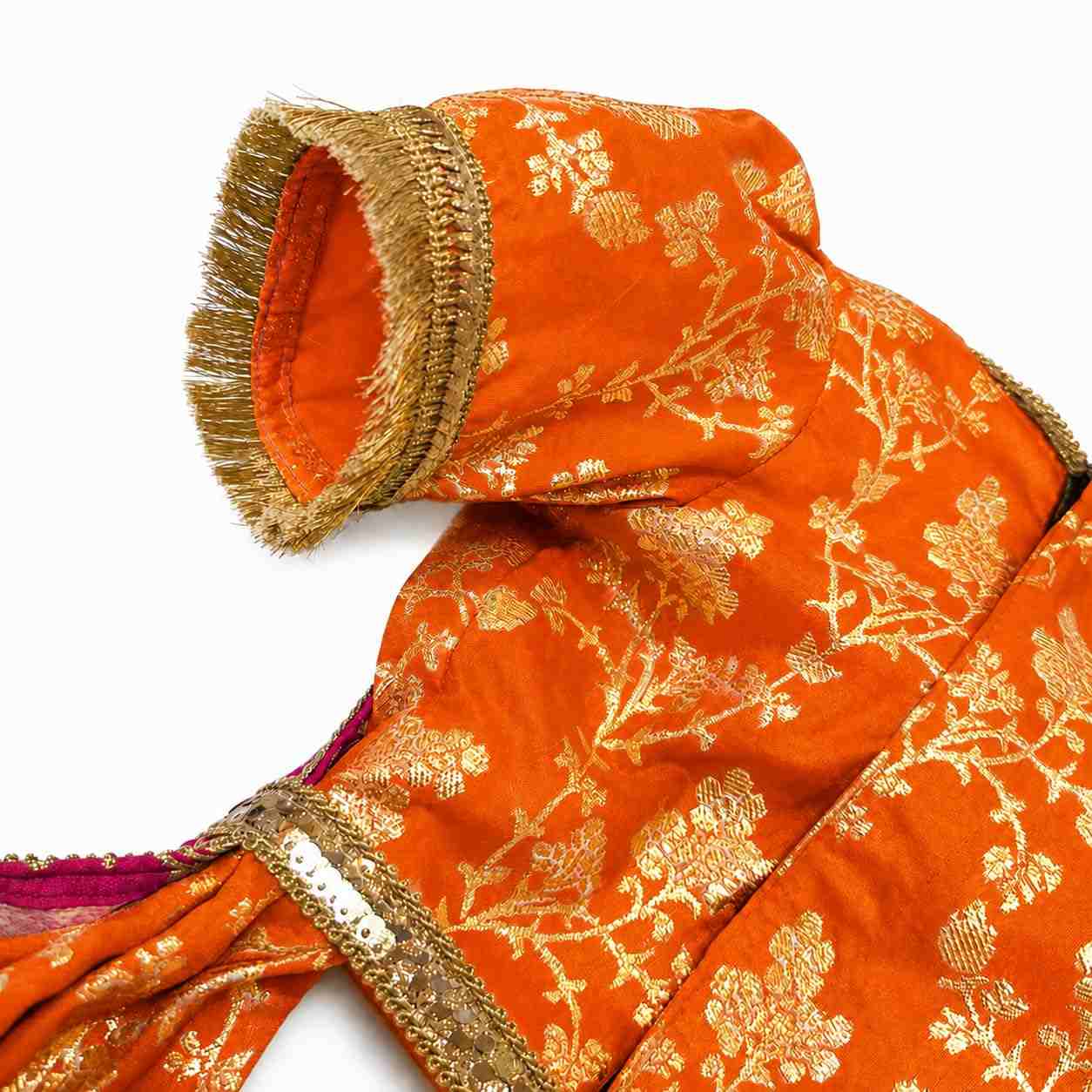 PawsIndia Traditional Heavy Brocade Zari Saree for Cats - Orange & Pink