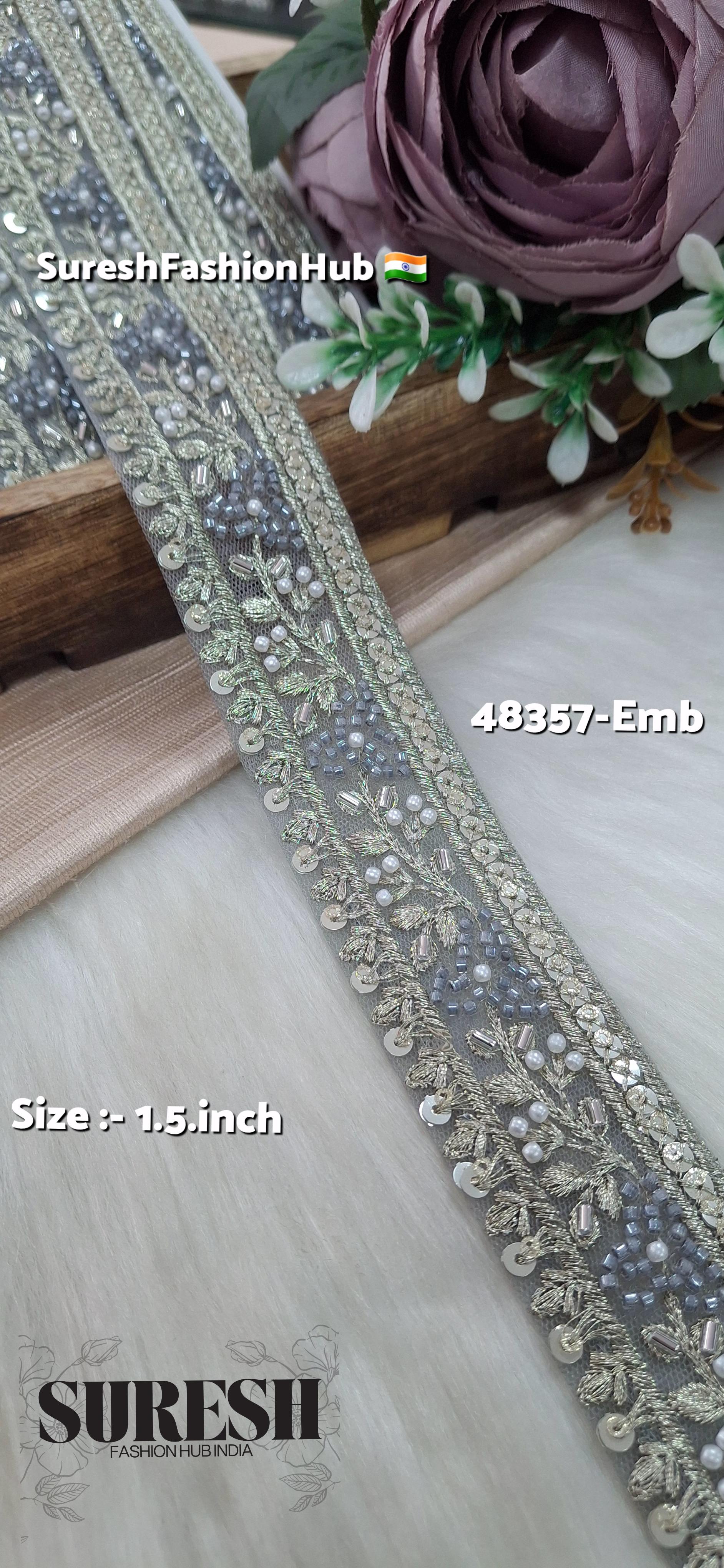 Grey Beaded Floral Grace Net Embroidered Lace