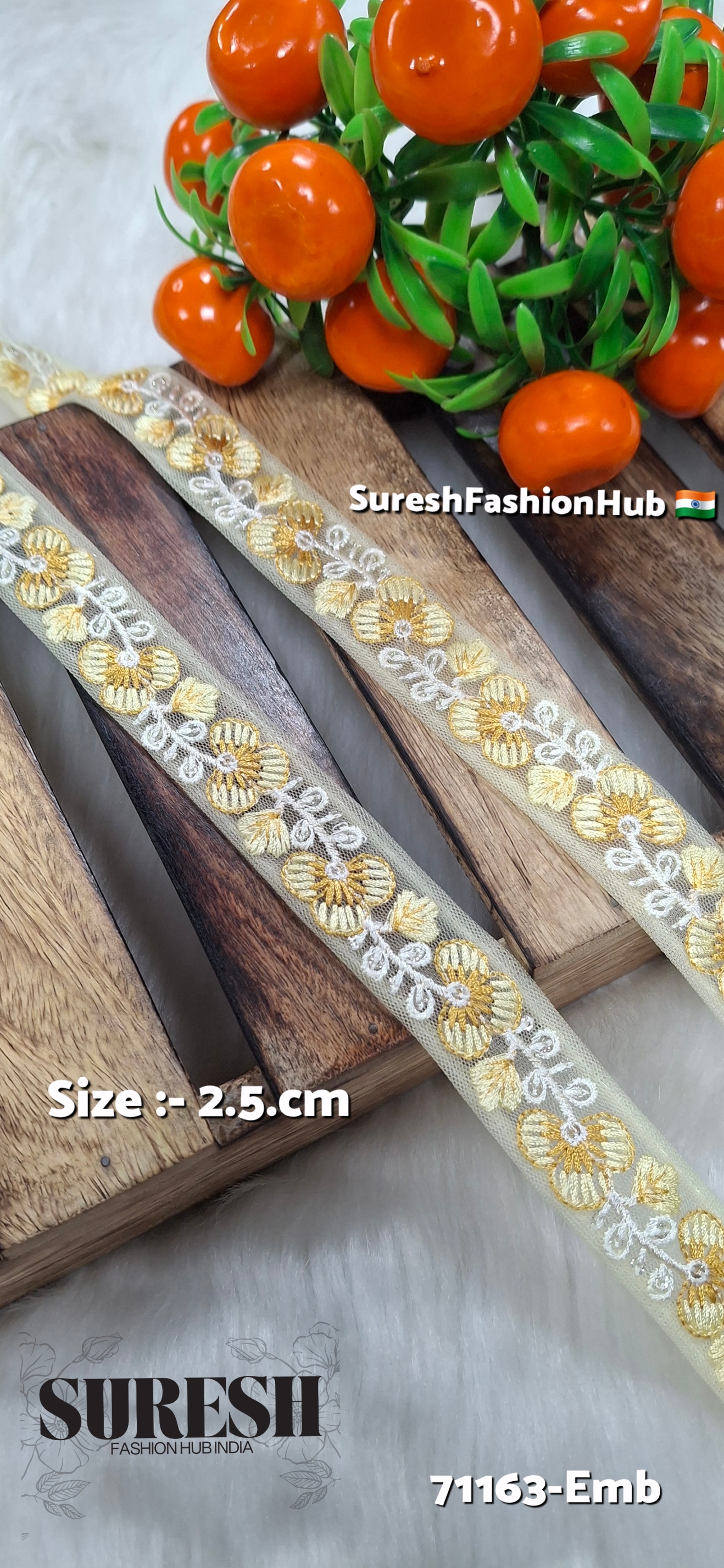Floral Thread Embroidery Lace – Yellow | 71163-Emb