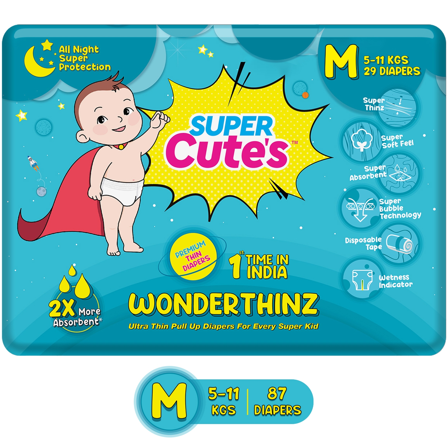 Super Cute's | Super Cute's Wonderthinz Diaper - Medium (5-8 Kg) - 29 Pieces (Combo Of 3) 0