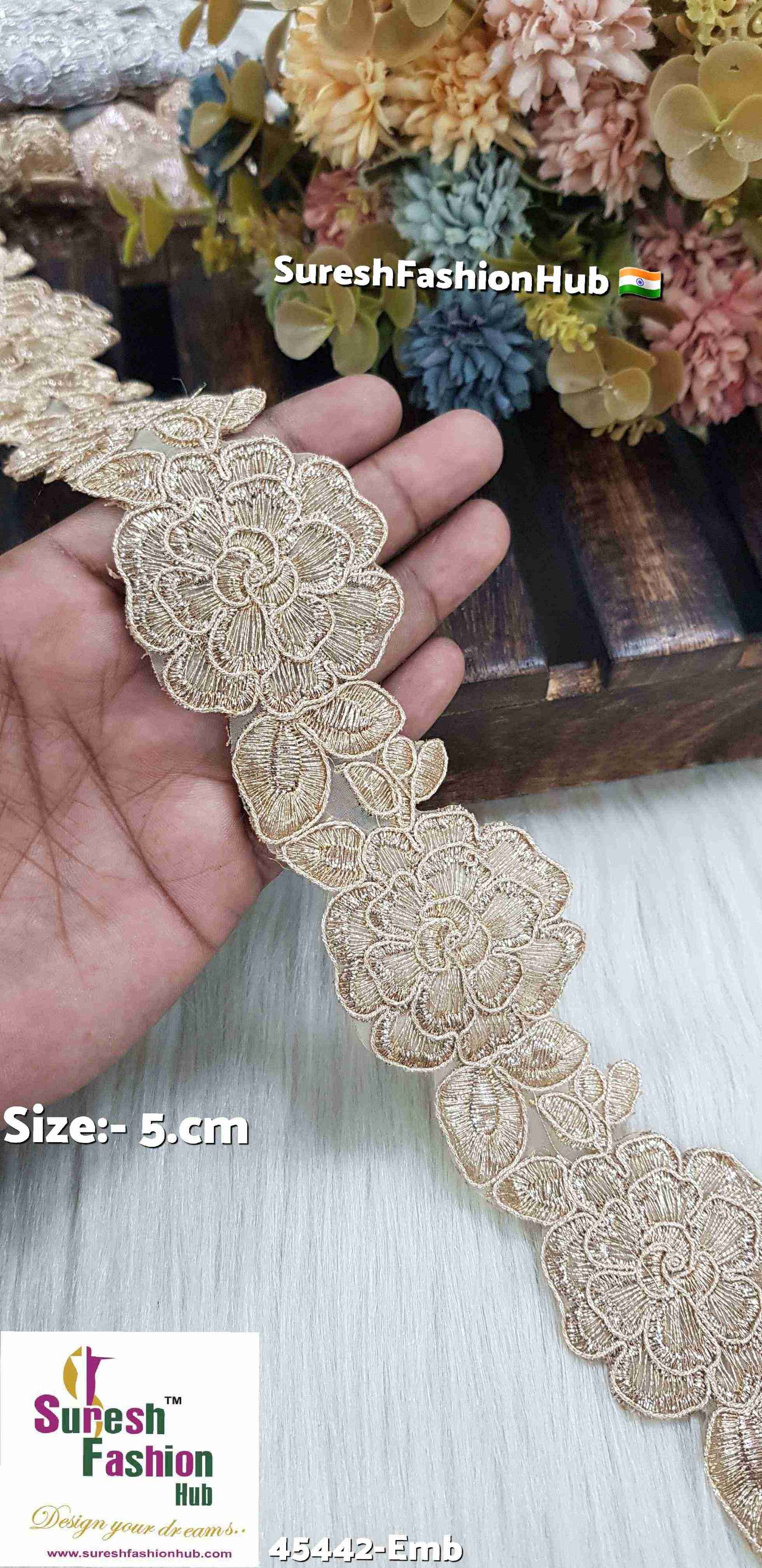 Floral Cutwork Zari Pearl Dori Organza Lace