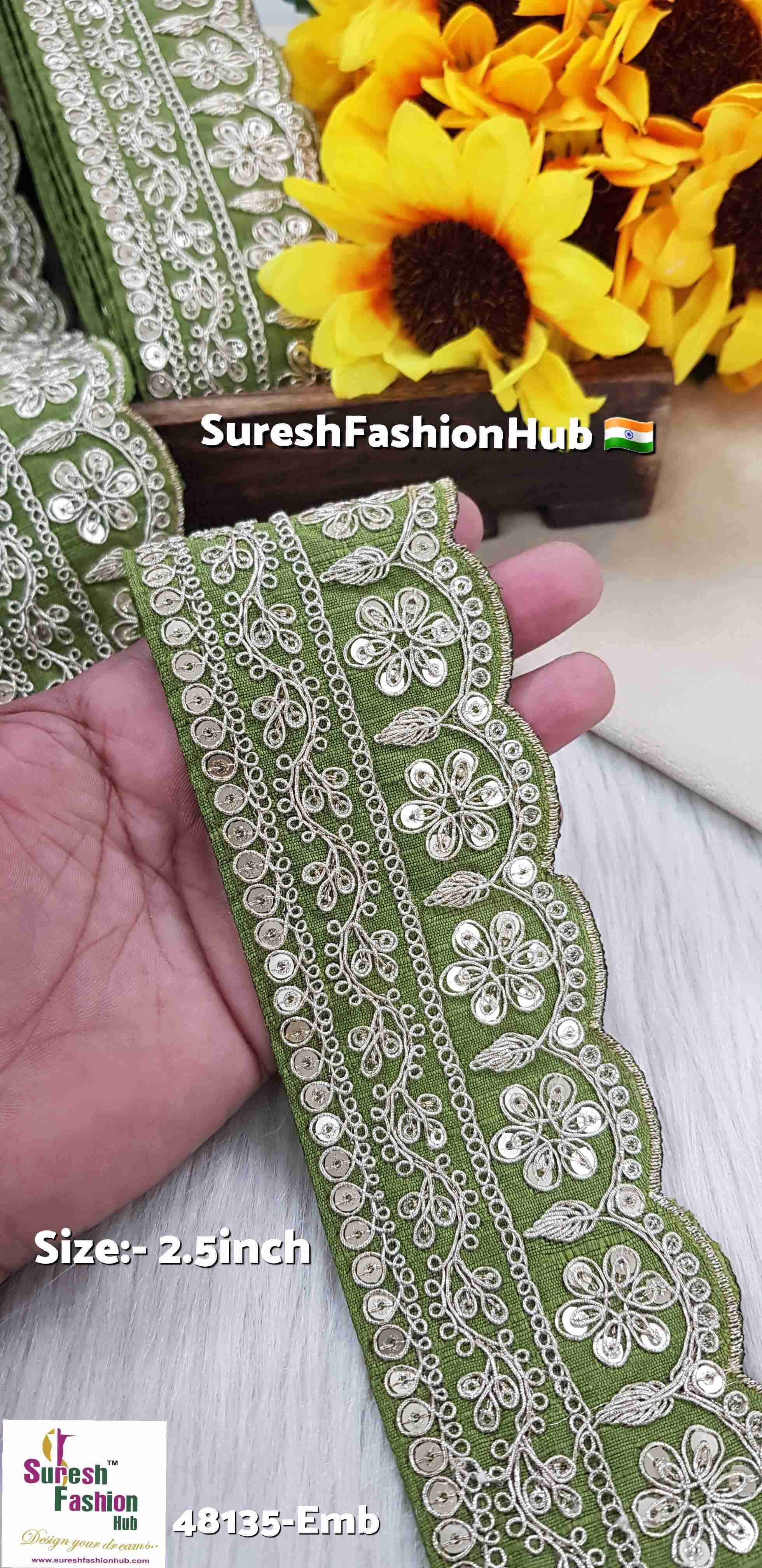 Mehendi Pearl Dori Floral Scalloped Lace