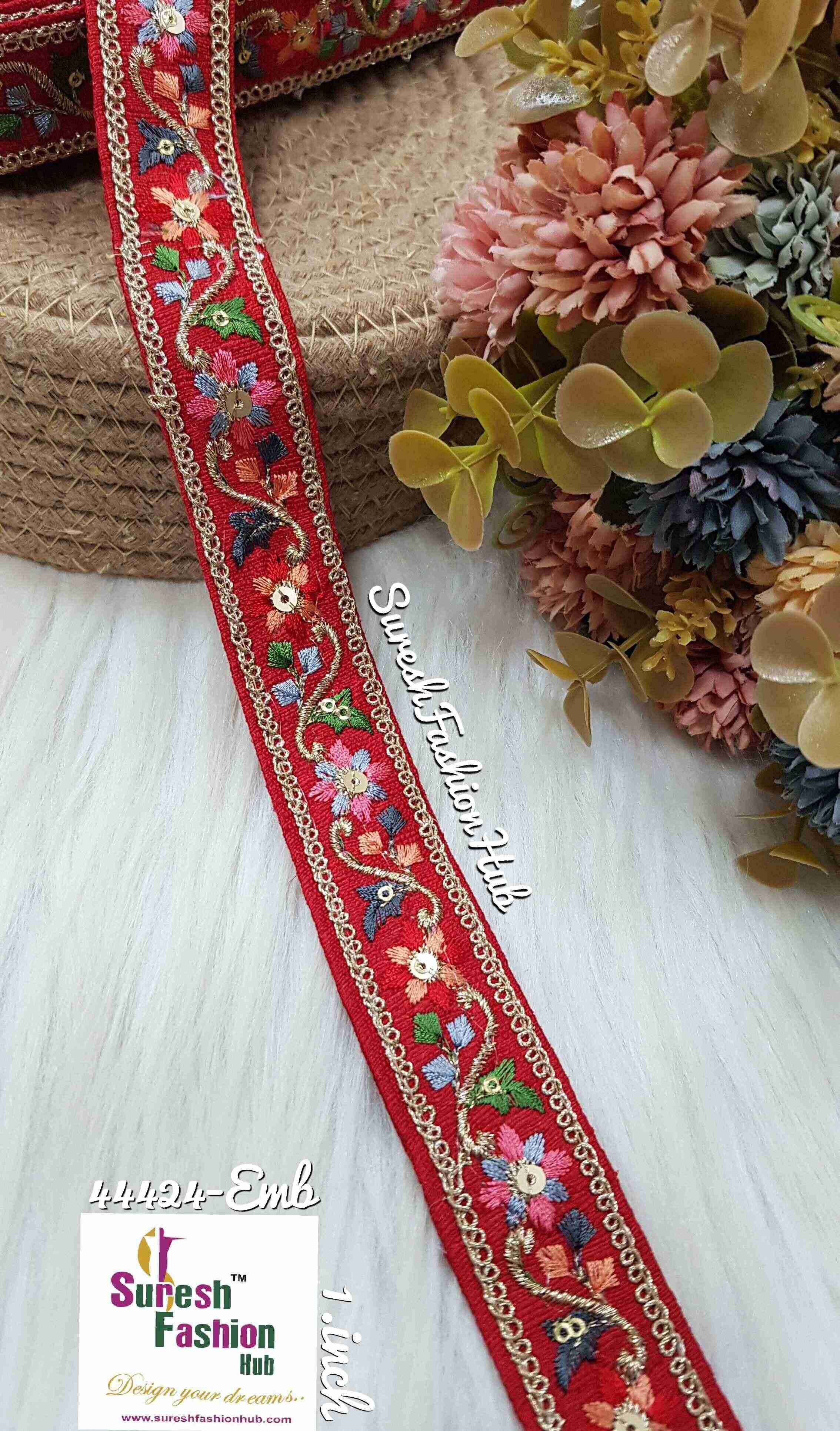 Mosaic Threadwork Zari Red Embroidery Borders
