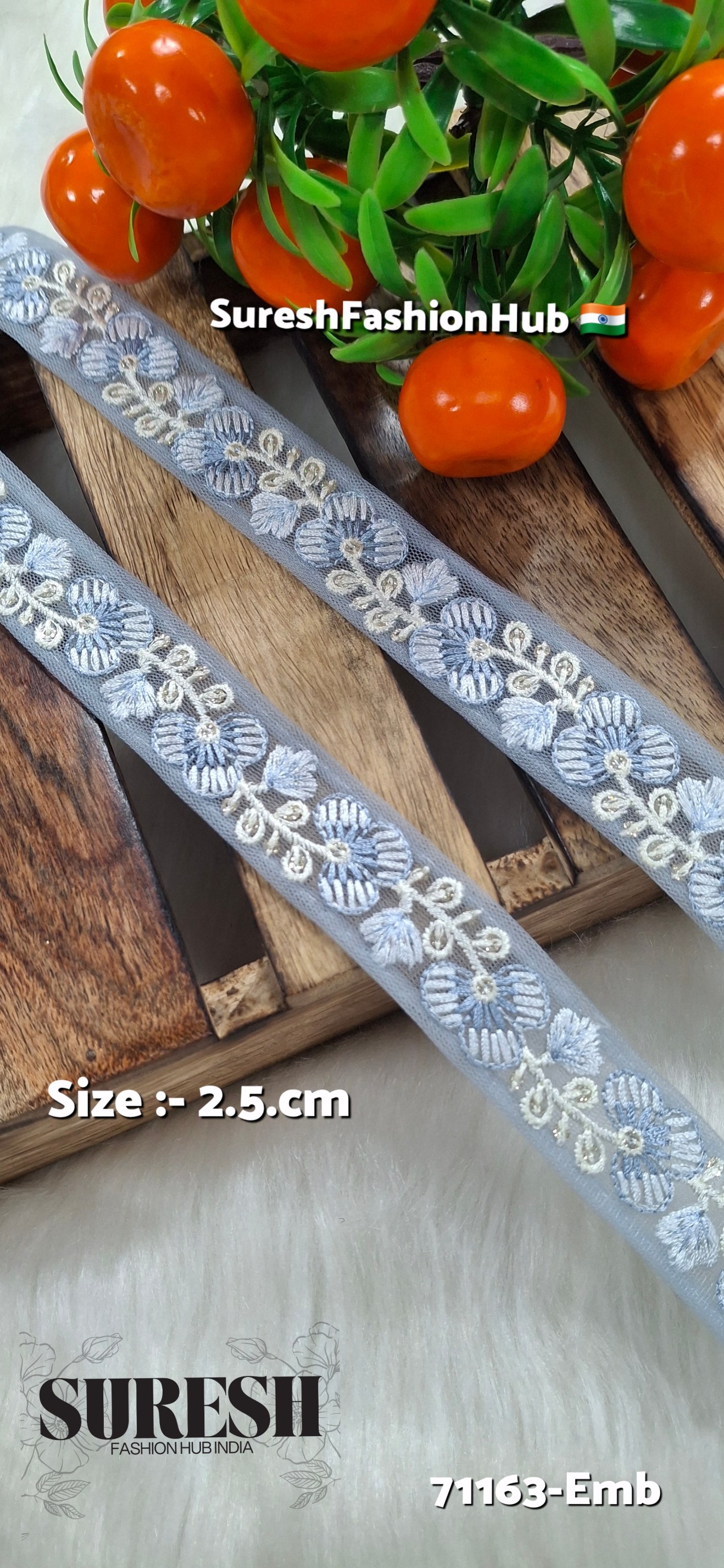 Floral Thread Embroidery Lace – Light Grey | 71163-Emb