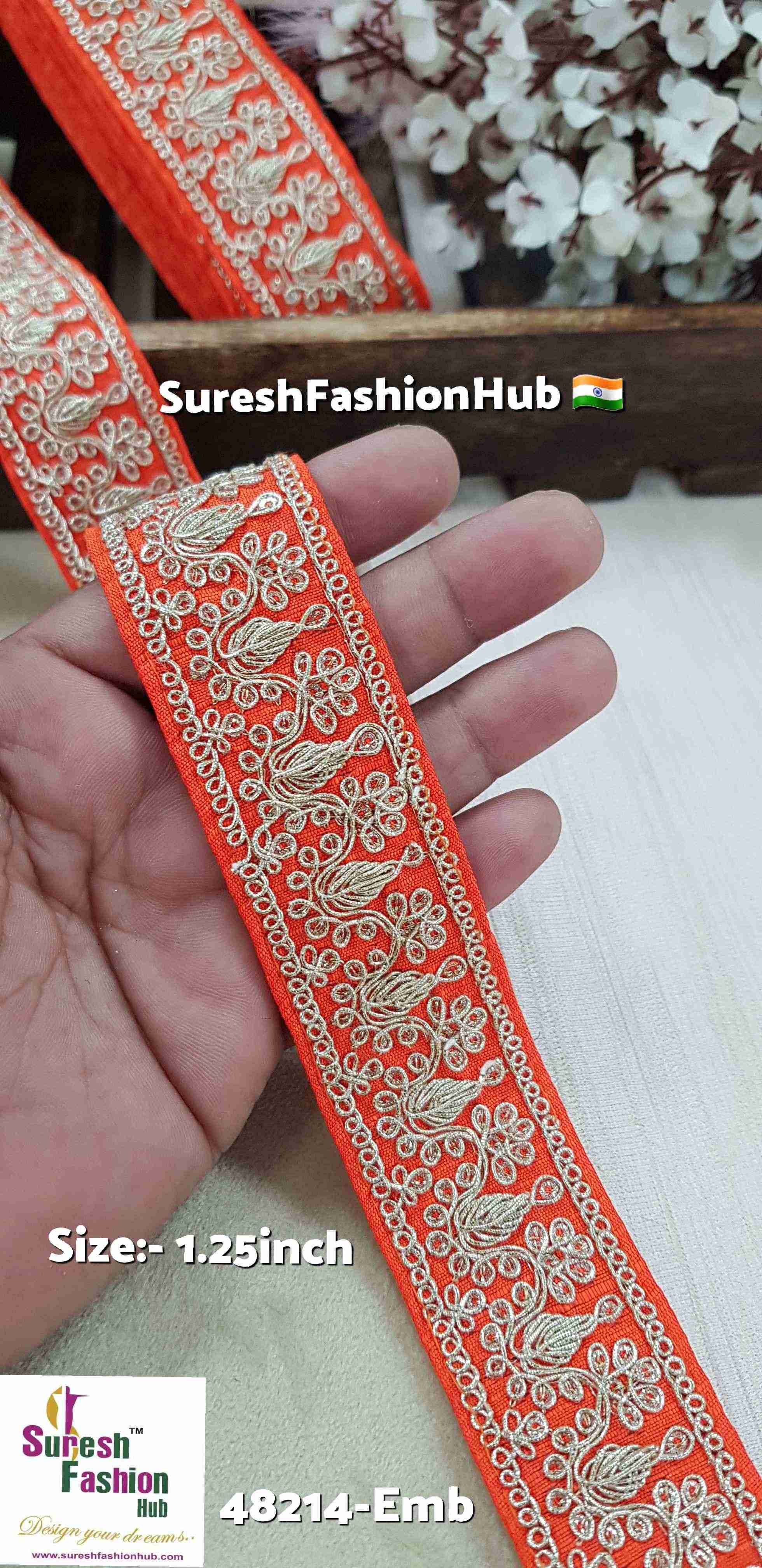 Orange Pearl & Sequence Fabric Lace